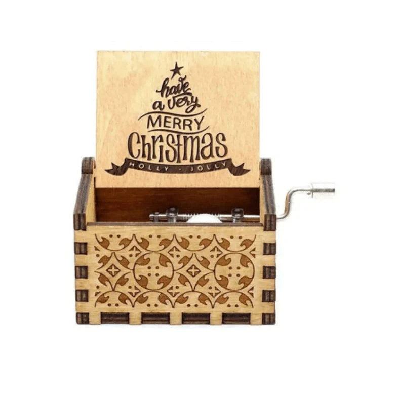Christmas Music Box with Hand Crank Mechanical Movement and Laser-Engraved Wooden Design - Image 6