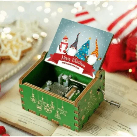Christmas Music Box with Hand Crank Mechanical Movement and Laser-Engraved Wooden Design - Image 8