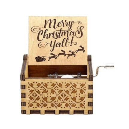 Christmas Music Box with Hand Crank Mechanical Movement and Laser-Engraved Wooden Design - Image 9