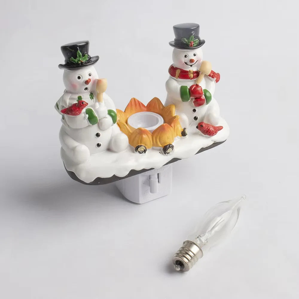 Christmas Night Light with Snowman Campfire Design and Decorative Resin Figures - Image 5