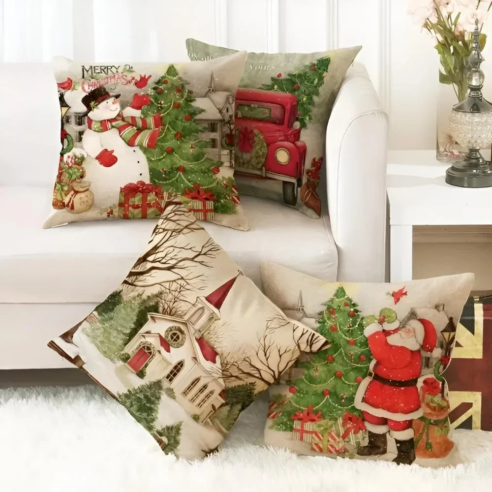 Christmas Pillow Cover with Decorative Throw Design and Hidden Zipper Polyester Linen Woven Cushion - Image 2