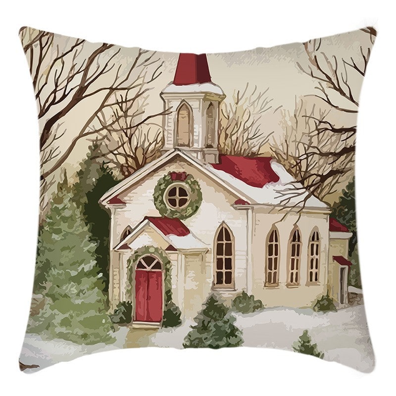 Christmas Pillow Cover with Decorative Throw Design and Hidden Zipper Polyester Linen Woven Cushion - Image 3