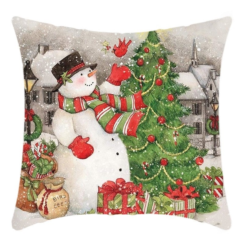 Christmas Pillow Cover with Decorative Throw Design and Hidden Zipper Polyester Linen Woven Cushion - Image 4