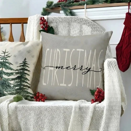 Christmas Pillow Covers Set of 4 Square Decorative with Hidden Zipper and Festive Gnome Print - Image 1