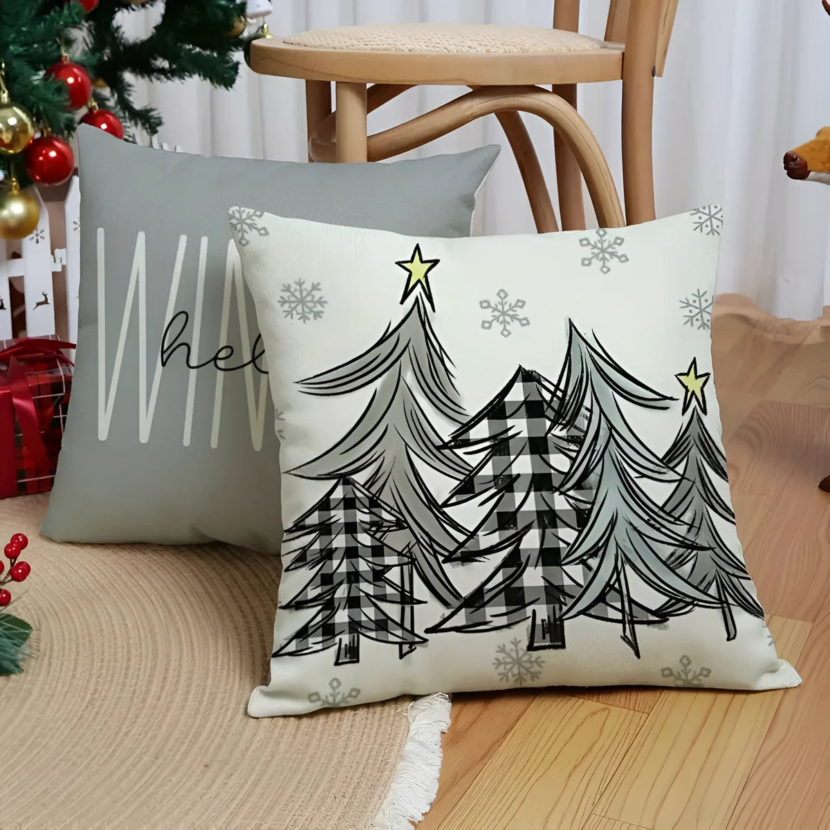 Christmas Pillow Covers Set of 4 Square Decorative with Hidden Zipper and Festive Gnome Print - Image 7
