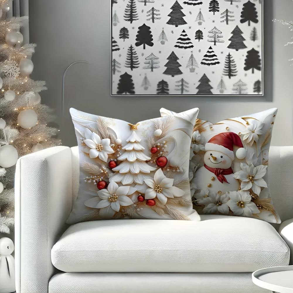 Christmas Pillow Covers Set of 4 Square Throw with 3D Holiday Designs and Hidden Zippers - Image 4
