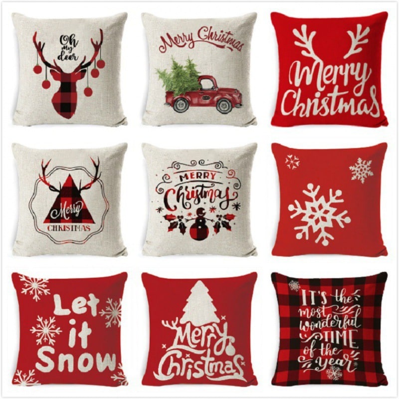 Christmas Pillow Covers with Throw Square Decorative Accent Festive Linen-Look Design - Image 21
