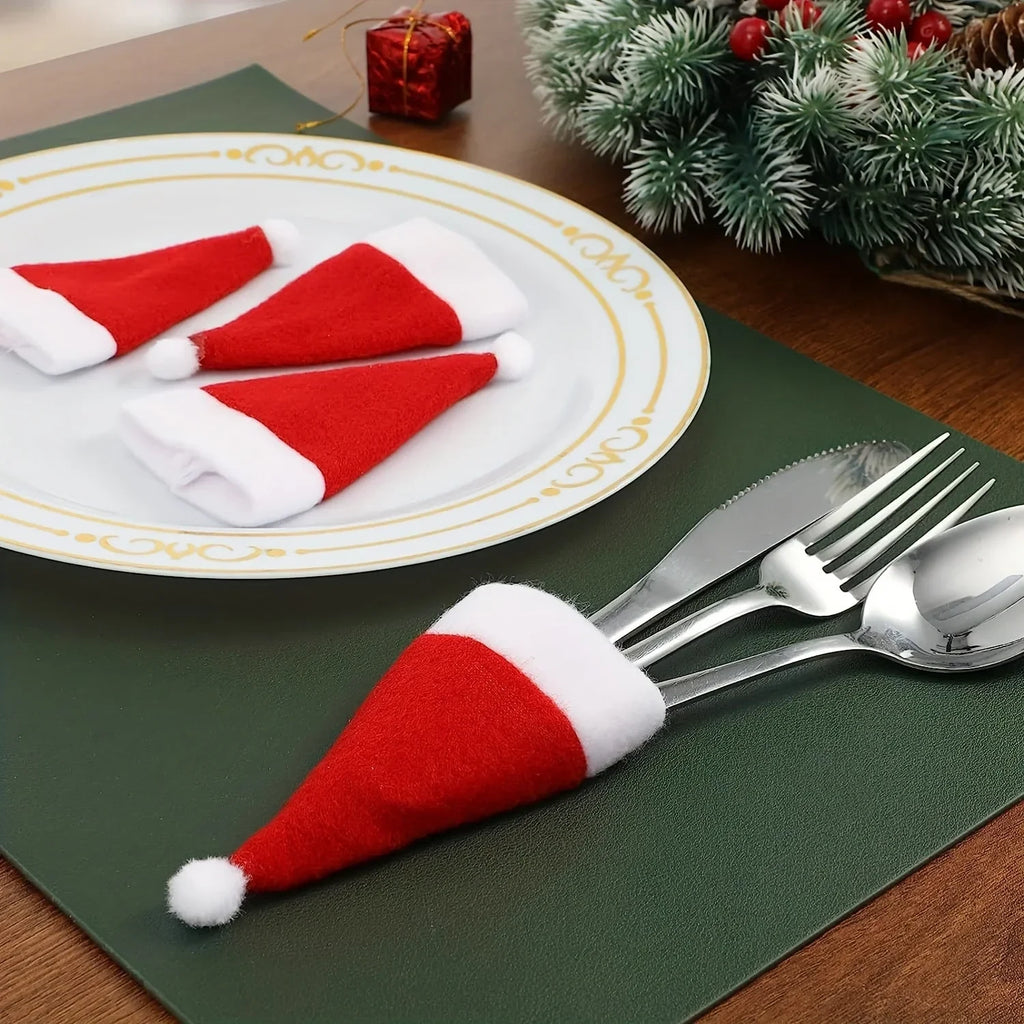 Christmas Santa Hat Felt Cutlery Holders with Pom-Pom Set of 6 cm - Image 2