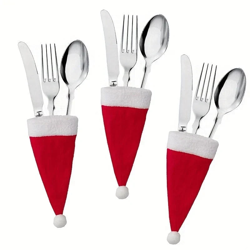 Christmas Santa Hat Felt Cutlery Holders with Pom-Pom Set of 6 cm - Image 6