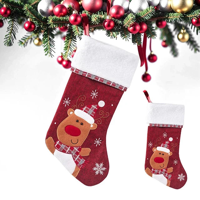 Christmas Stockings with Plush Cuff Embroidered Snowflakes and Character Appliques Pack of 2 - Image 12