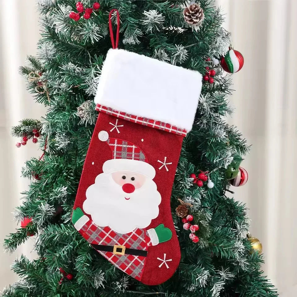 Christmas Stockings with Plush Cuff Embroidered Snowflakes and Character Appliques Pack of 2 - Image 4