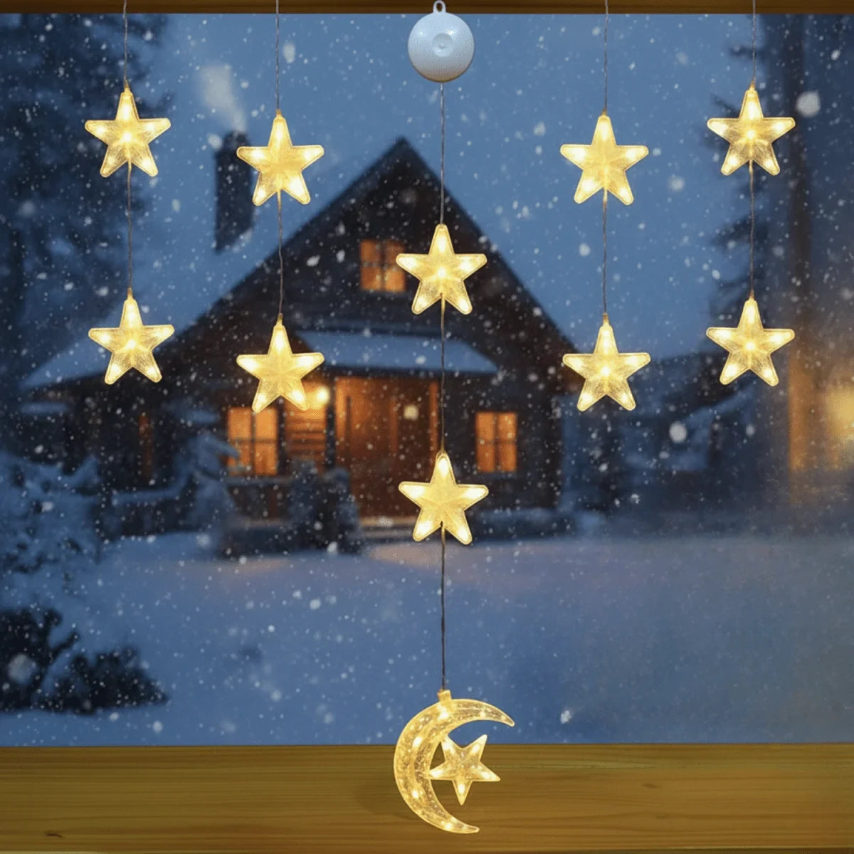 Christmas Window Lights with Suction Cup Battery Box and Warm LED Pendants - Image 1
