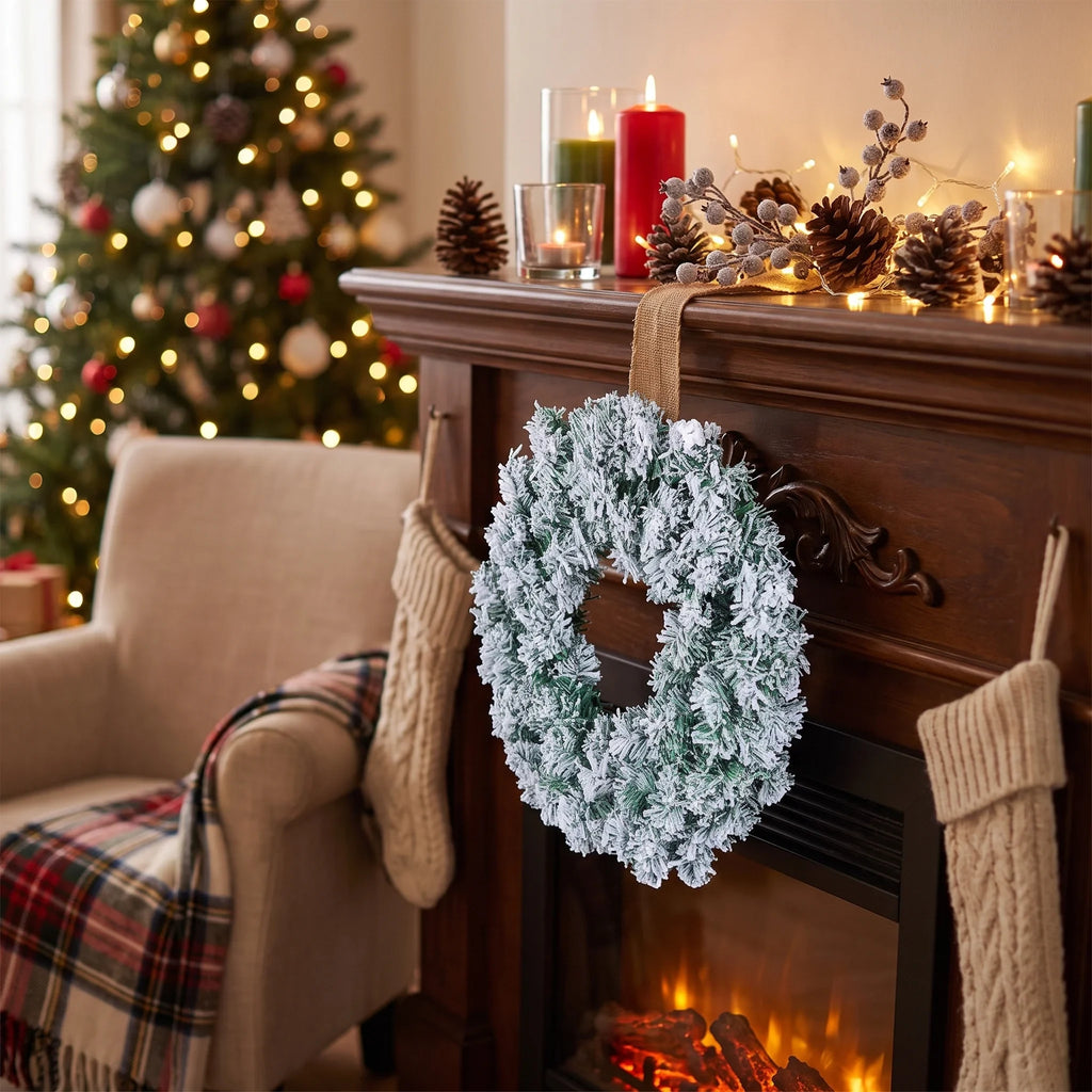 Christmas Wreath with Artificial Pine Needles and Flocked Snow Effect for Front Door - Image 3