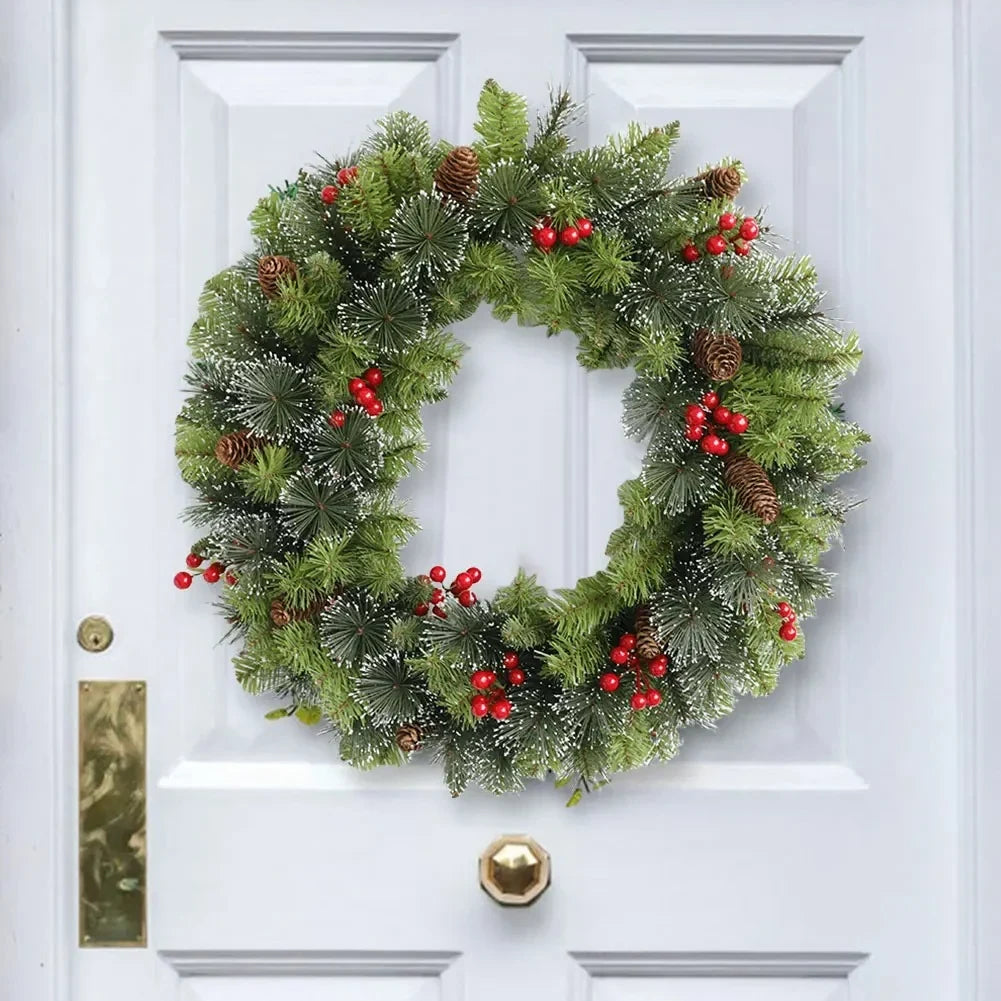 Christmas Wreath with Integrated LED Lights Pine Cones and Red Berries - Image 3