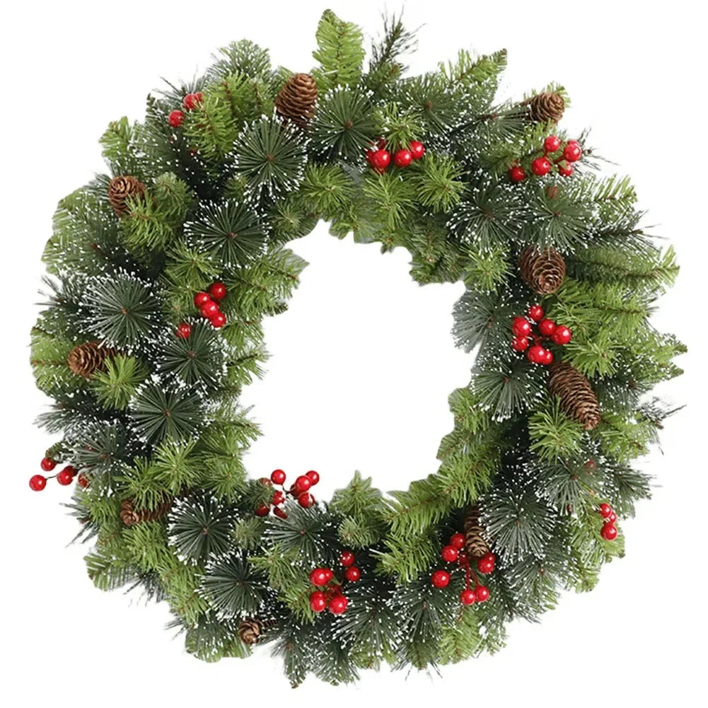 Christmas Wreath with Integrated LED Lights Pine Cones and Red Berries - Image 4