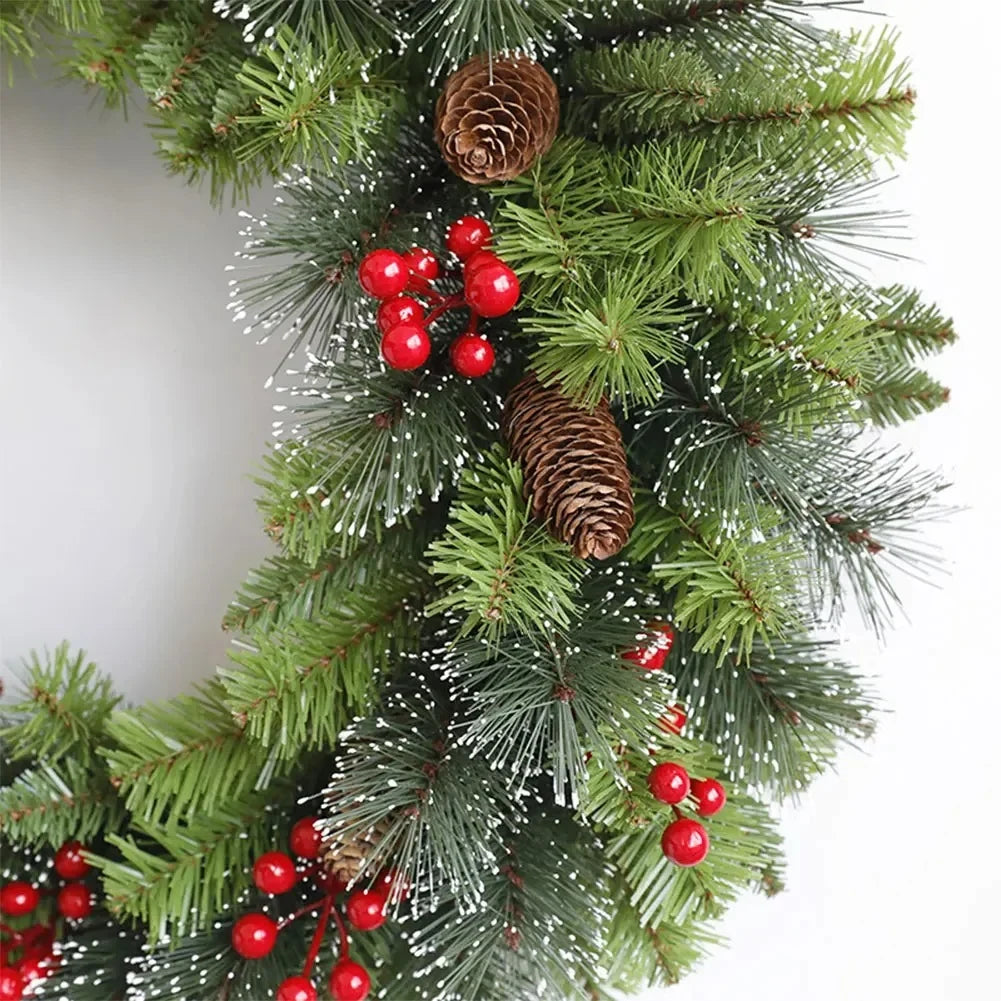 Christmas Wreath with Integrated LED Lights Pine Cones and Red Berries - Image 7