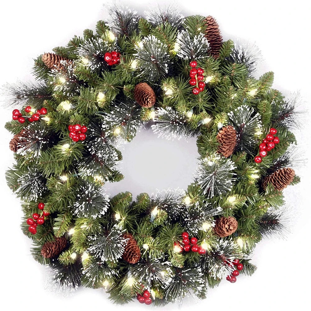 Christmas Wreath with Integrated LED Lights Pine Cones and Red Berries - Image 8