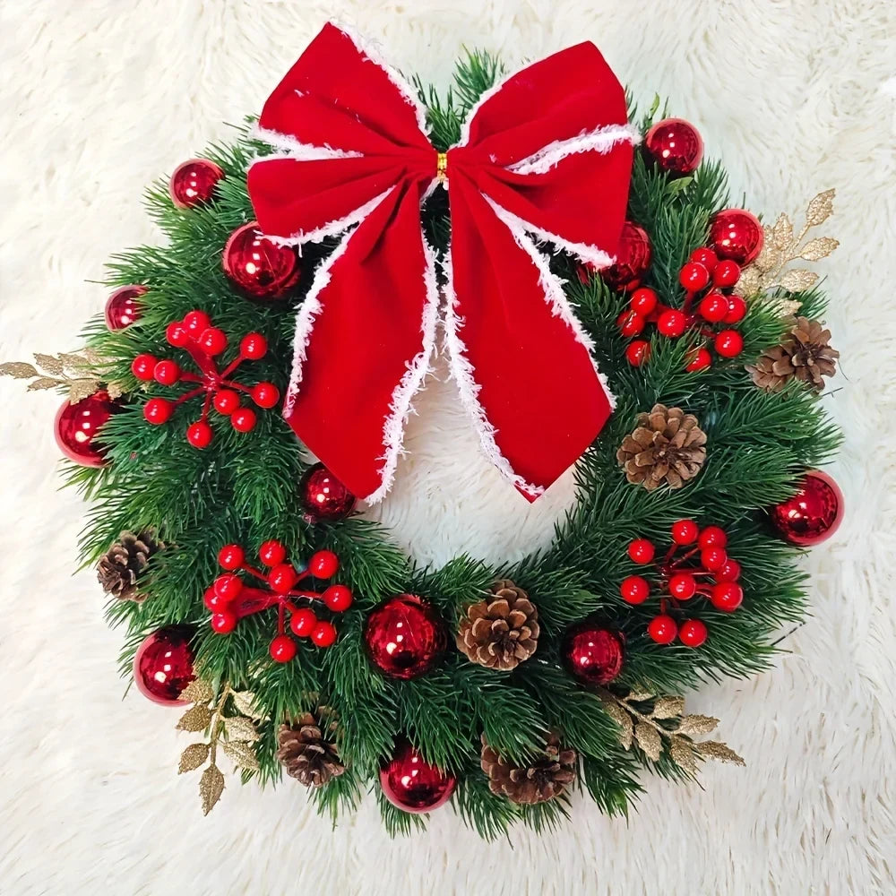 Christmas Wreath with Red Velvet Bow Pinecones and Berries for Door or Wall Hanging - Image 7