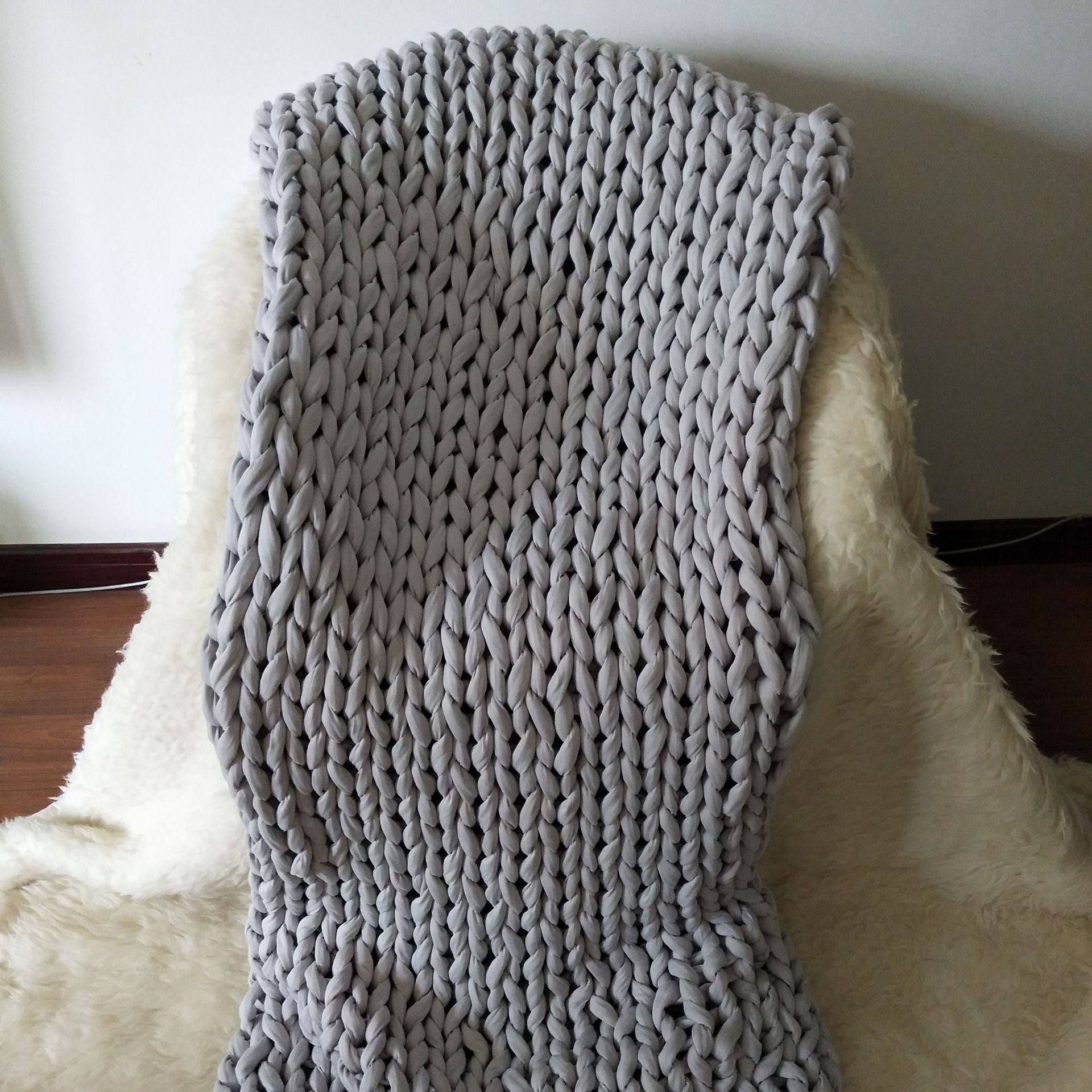 Chunky Knit Blanket with Bulky Yarn Hand-Woven Cable Throw with Soft Weighted Fill - Image 12