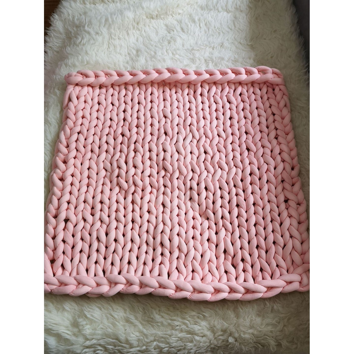 Chunky Knit Blanket with Bulky Yarn Hand-Woven Cable Throw with Soft Weighted Fill - Image 4