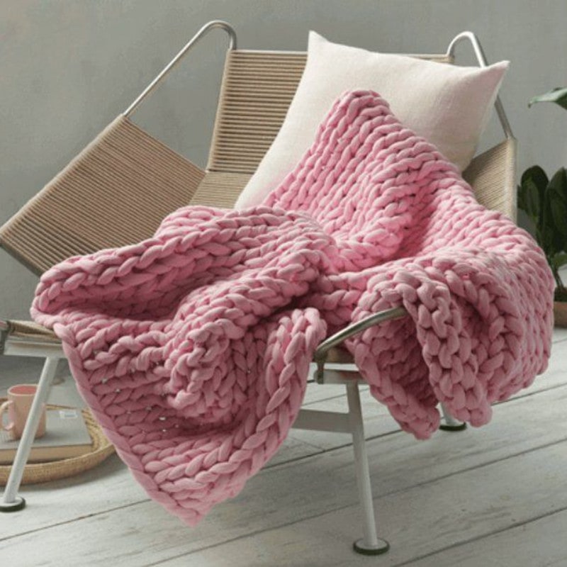 Chunky Knit Blanket with Bulky Yarn Hand-Woven Cable Throw with Soft Weighted Fill - Image 5