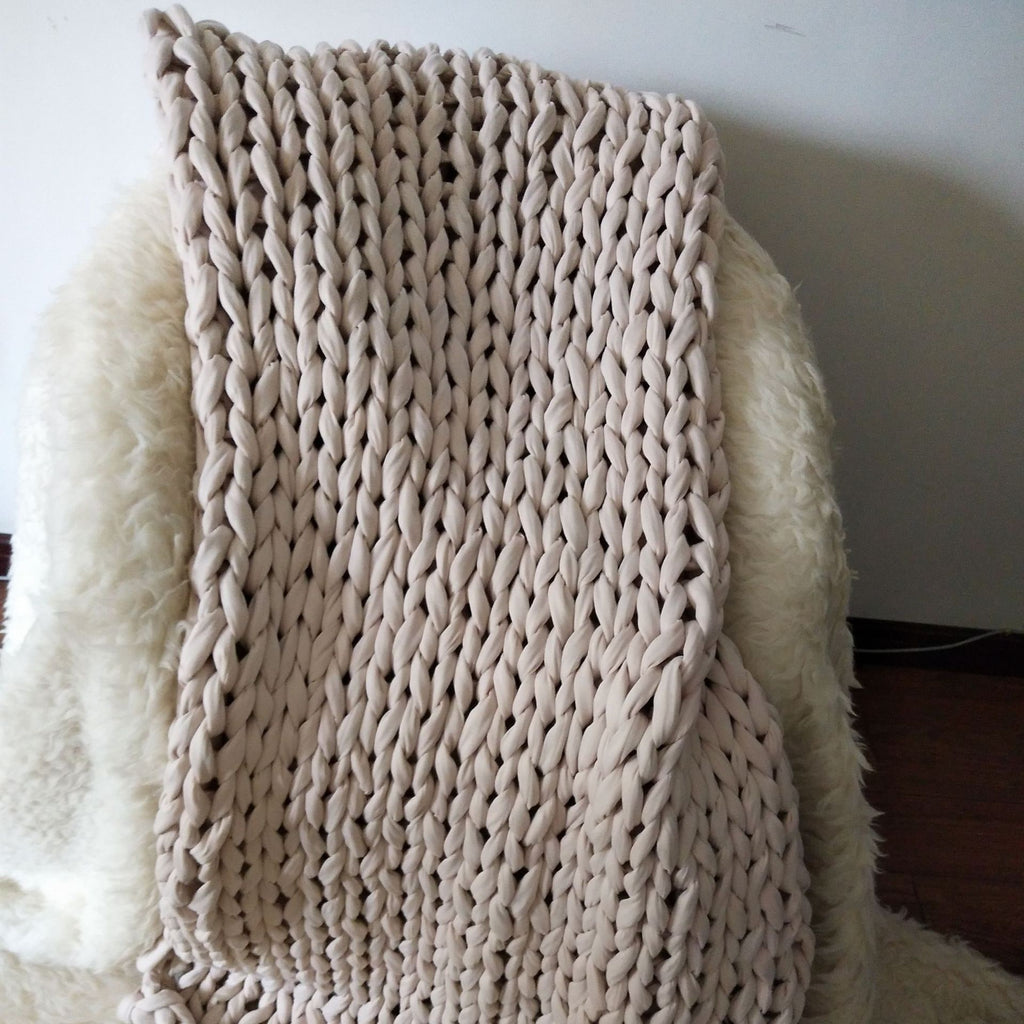 Chunky Knit Blanket with Bulky Yarn Hand-Woven Cable Throw with Soft Weighted Fill - Image 8