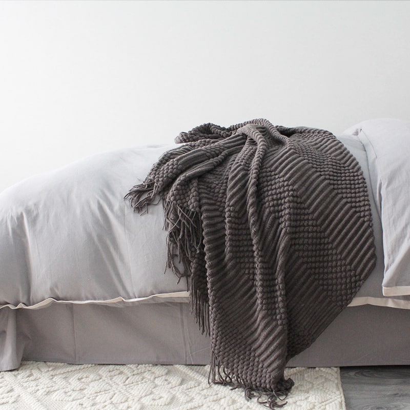 Chunky Knit Throw Blanket for Sofa with Textured Fringe and Cozy Soft Polyester Plush - Image 3