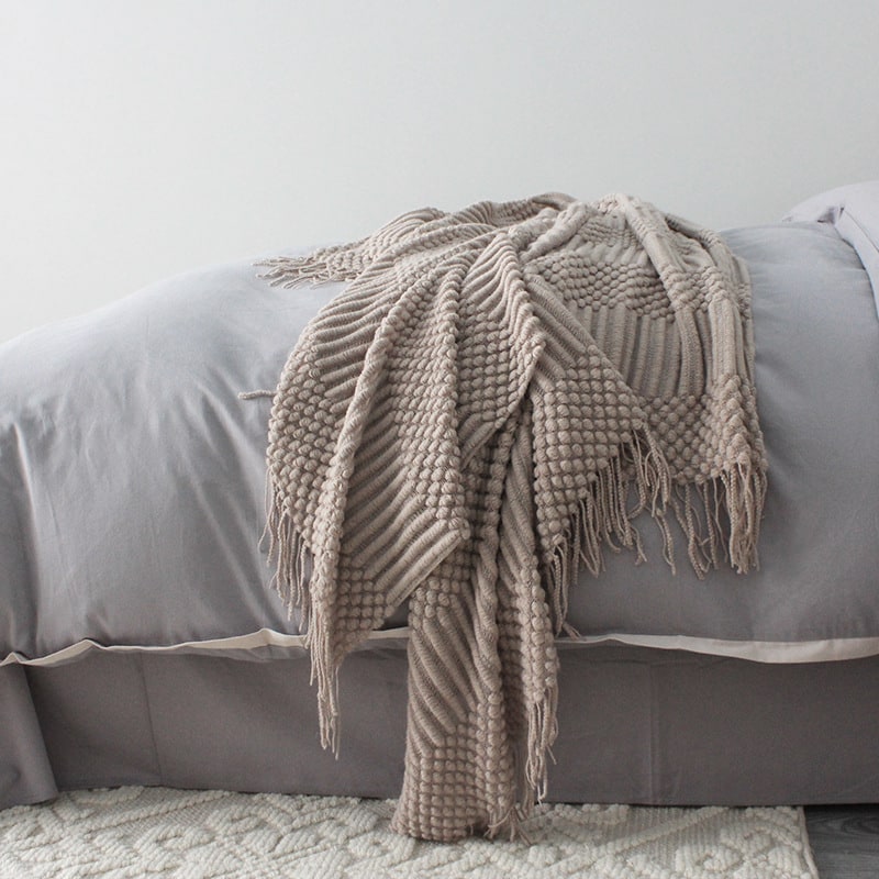Chunky Knit Throw Blanket for Sofa with Textured Fringe and Cozy Soft Polyester Plush - Image 4
