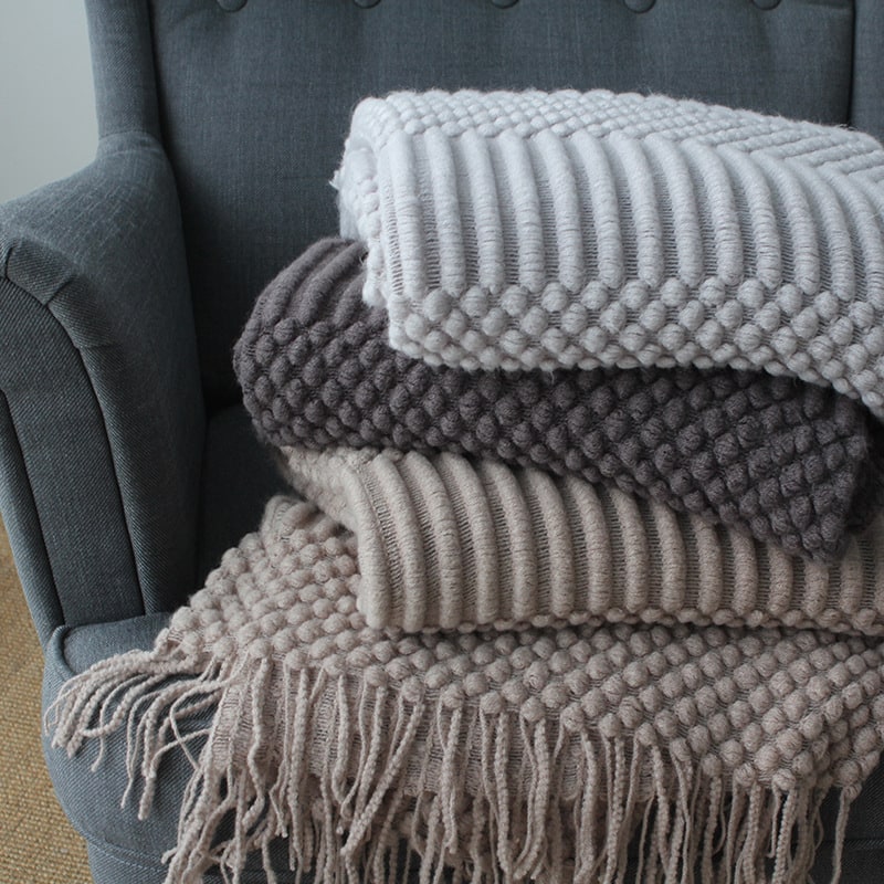 Chunky Knit Throw Blanket for Sofa with Textured Fringe and Cozy Soft Polyester Plush - Image 5