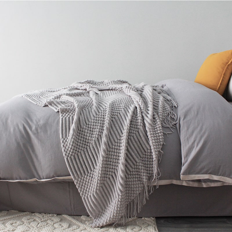 Chunky Knit Throw Blanket for Sofa with Textured Fringe and Cozy Soft Polyester Plush - Image 6