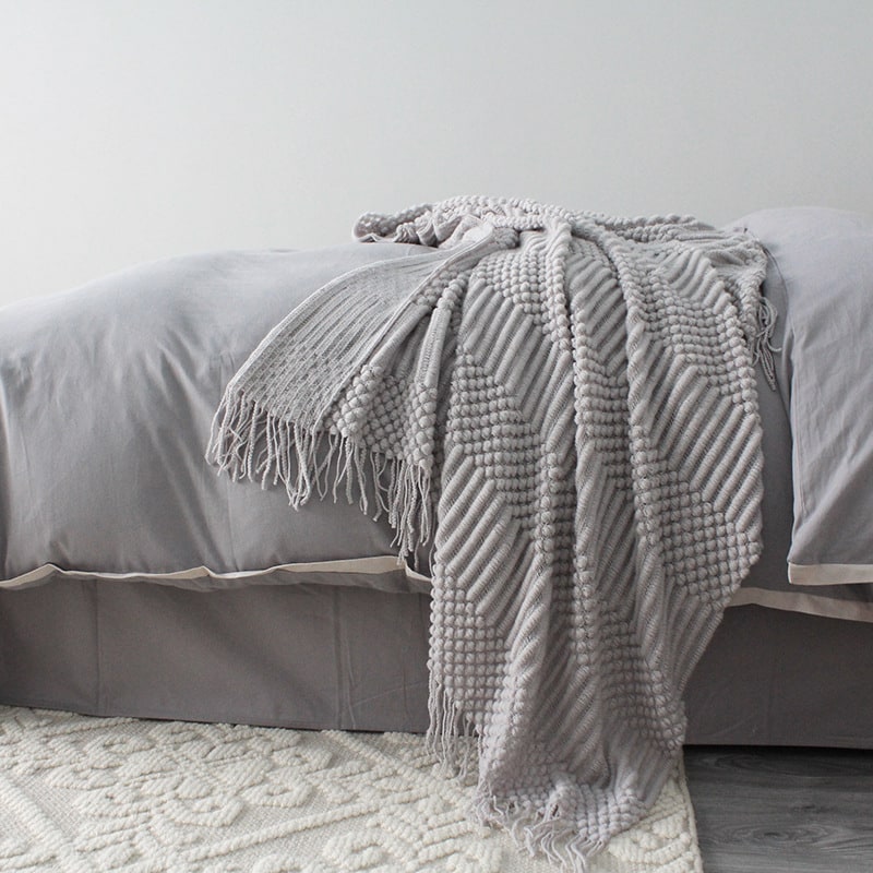 Chunky Knit Throw Blanket for Sofa with Textured Fringe and Cozy Soft Polyester Plush - Image 7