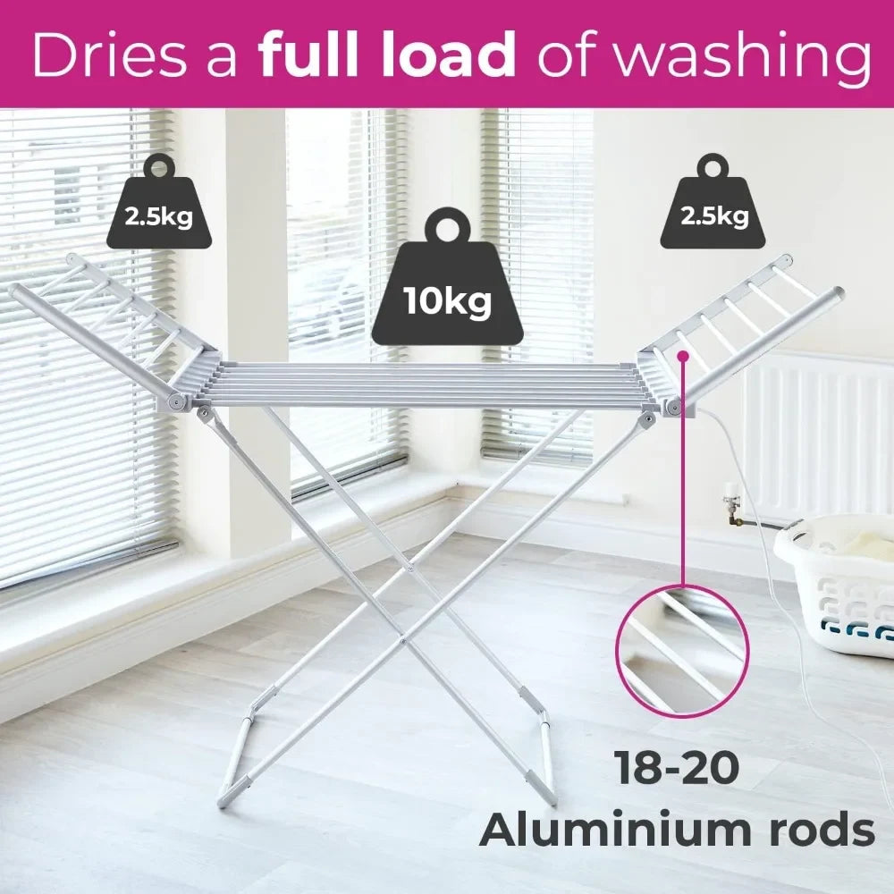 Clothes Drying Rack Foldable Electric Heated Aluminum Portable Collapsible Airer - Image 2