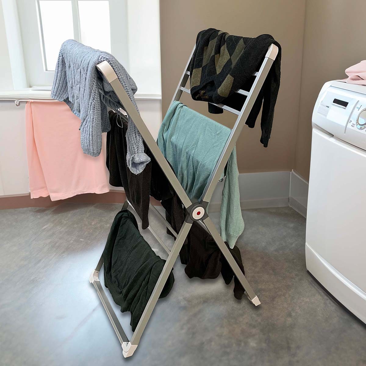 Clothes Drying Rack Folding Laundry Freestanding with Aluminum Frame and Flat Storage - Image 3