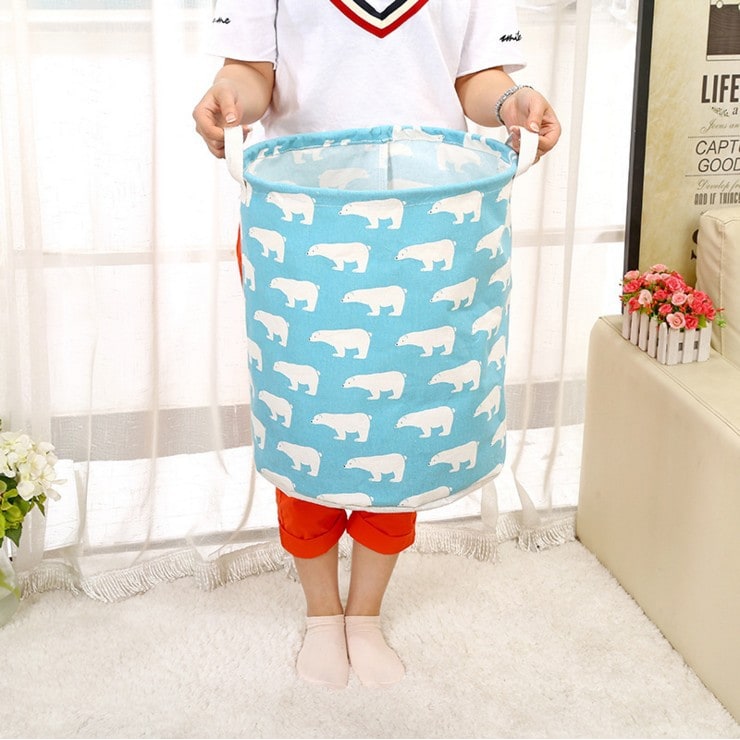 Collapsible Laundry Basket and Hamper with Handles Foldable Washing in Cotton Canvas - Image 1