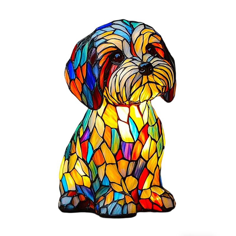 Colorful Dog Table Lamp Stained Glass Shaped LED Resin Mosaic - Image 1