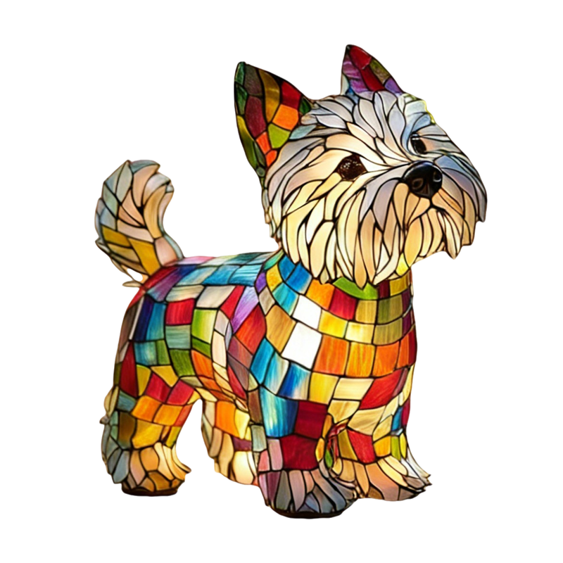 Colorful Dog Table Lamp Stained Glass Shaped LED Resin Mosaic - Image 2