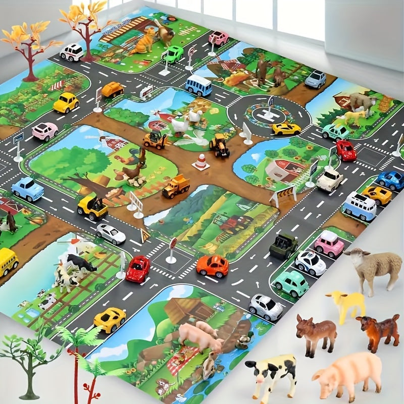 Vibrant Farm and Road Design Play Mat for Kids – Interactive Rug for Fun and Learning