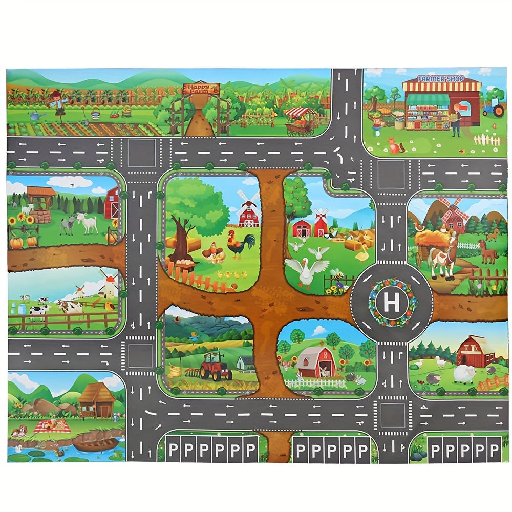 Vibrant Farm and Road Design Play Mat for Kids – Interactive Rug for Fun and Learning