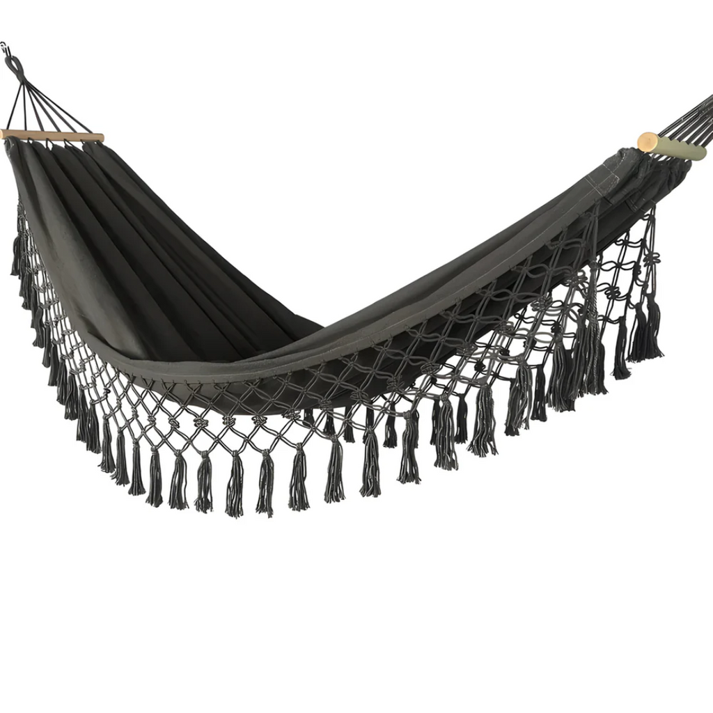 Cozy Outdoor Hammock with Wooden Supports – Perfect for Garden Relaxation