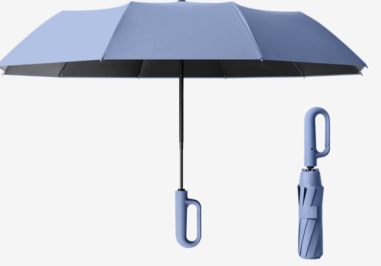 Compact Travel Umbrella Windproof Automatic Folding Portable Carabiner Clip Metal - Image 1