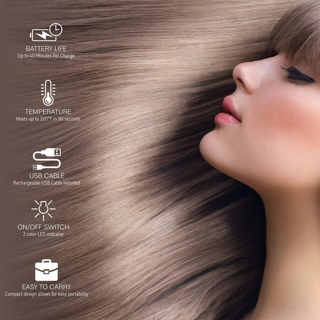 Cordless Ceramic Hair Straightener Rechargeable Portable USB LED Travel - Image 3