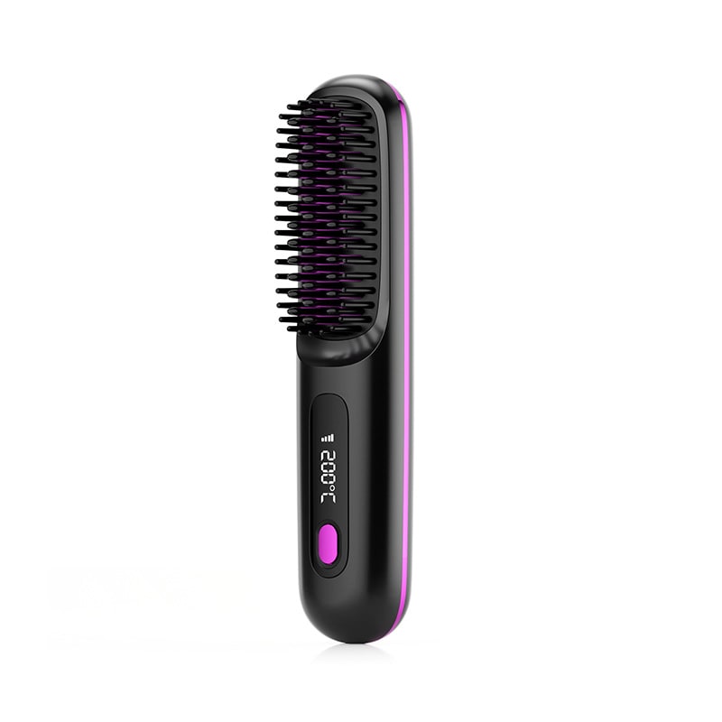 Cordless Portable Hair Straightener Brush with Heated Bristles USB Charging and Travel Pouch - Image 1