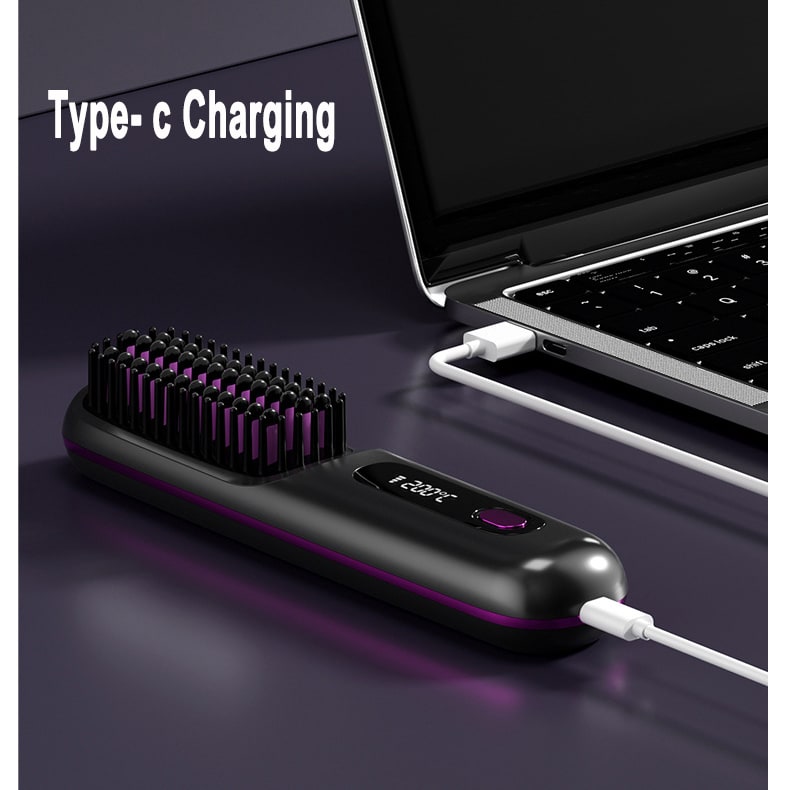 Cordless Portable Hair Straightener Brush with Heated Bristles USB Charging and Travel Pouch - Image 23