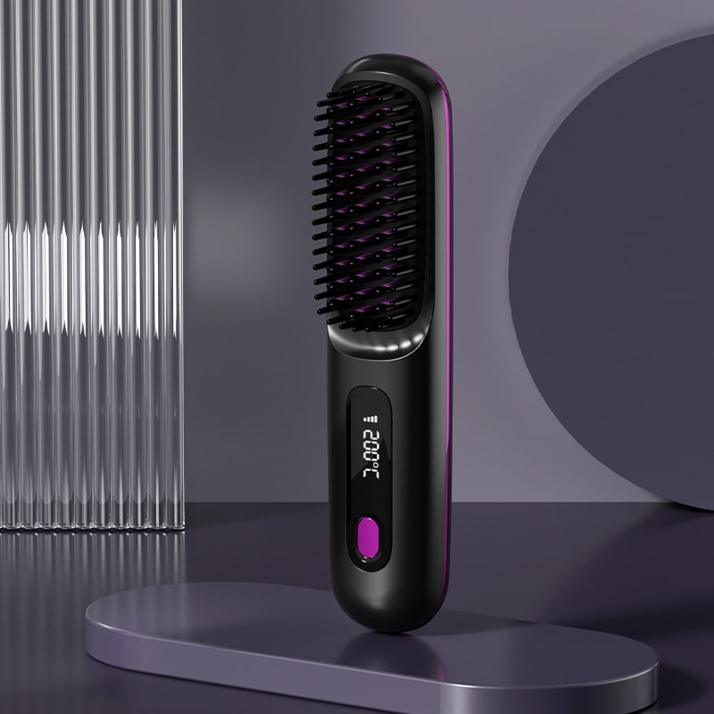 Cordless Portable Hair Straightener Brush with Heated Bristles USB Charging and Travel Pouch - Image 3