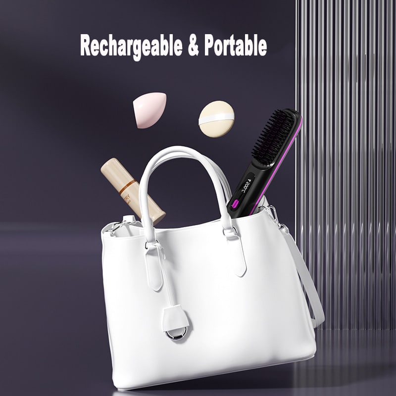 Cordless Portable Hair Straightener Brush with Heated Bristles USB Charging and Travel Pouch - Image 31