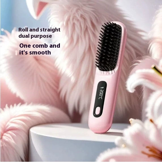Cordless Portable Hair Straightener Brush with Heated Bristles USB Charging and Travel Pouch - Image 37