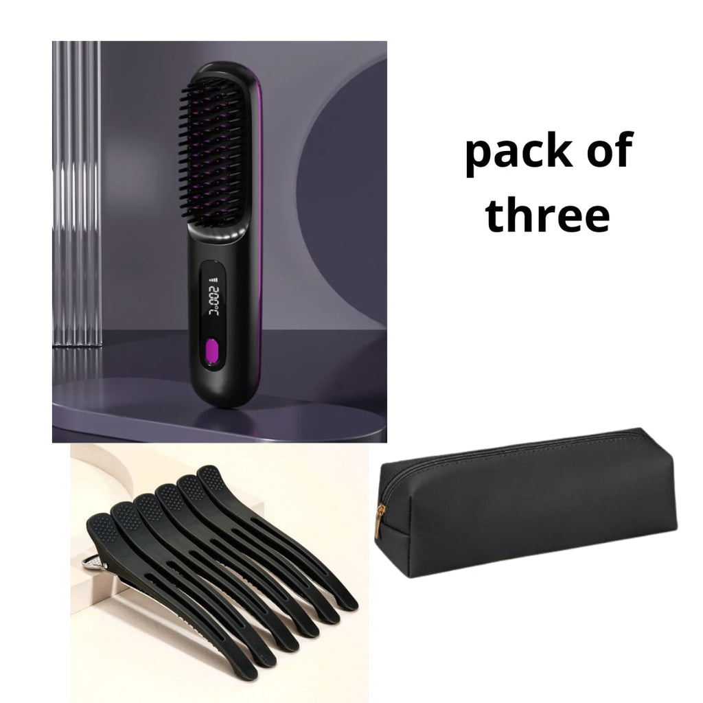 Cordless Portable Hair Straightener Brush with Heated Bristles USB Charging and Travel Pouch - Image 41