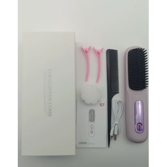 Cordless Portable Hair Straightener Brush with Heated Bristles USB Charging and Travel Pouch - Image 5