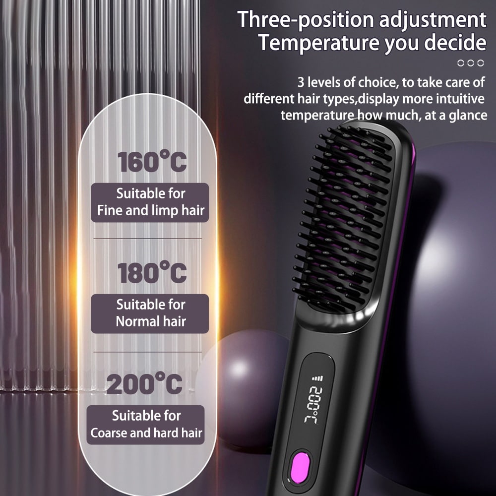 Cordless Portable Hair Straightener Brush with Heated Bristles USB Charging and Travel Pouch - Image 6
