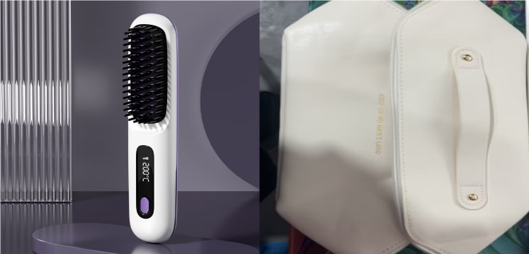 Cordless Portable Hair Straightener Brush with Heated Bristles USB Charging and Travel Pouch - Image 7